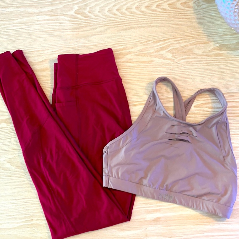 Workout top and bottom set purple and burgundy